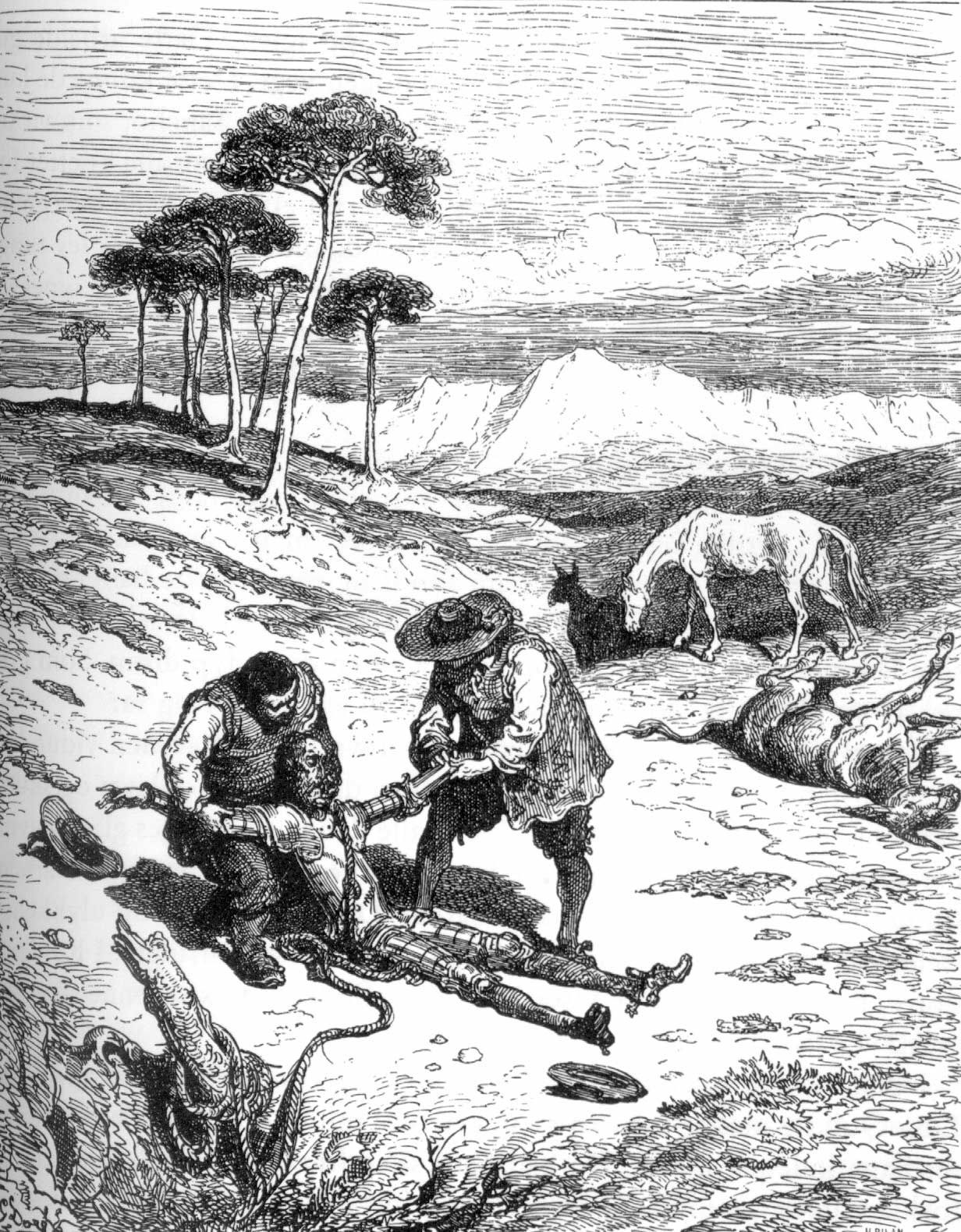 Don Quijote etter å ha besøkt Montesinos hulen. Illustrasjon av Gustave Doré, 1863.