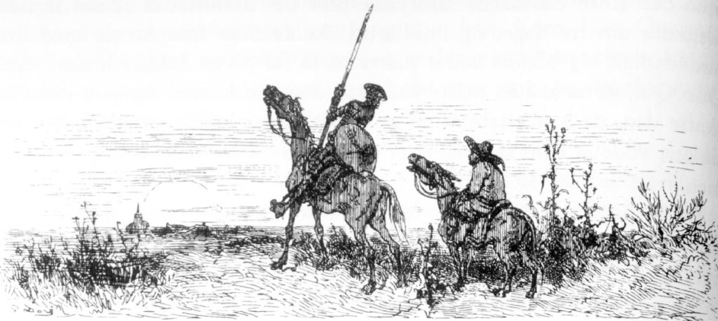 Don Quijote og Sancho Panza. Tegning av Gustave Dore