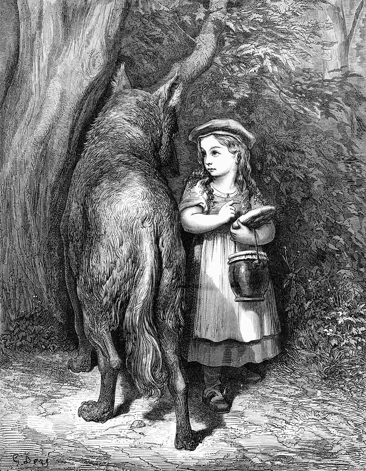 Gustave Dore. Rødhette og ulven, 1862. Illustrasjonen til Charles Perraults eventyr