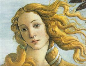 Utsnitt av maleriet Venus fødsel av Sandro Botticelli fra Uffizi galleri. Foto