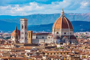 Italia. Toscana. Firenze. Utsikt mot byen og kupelen av katedralen. Foto