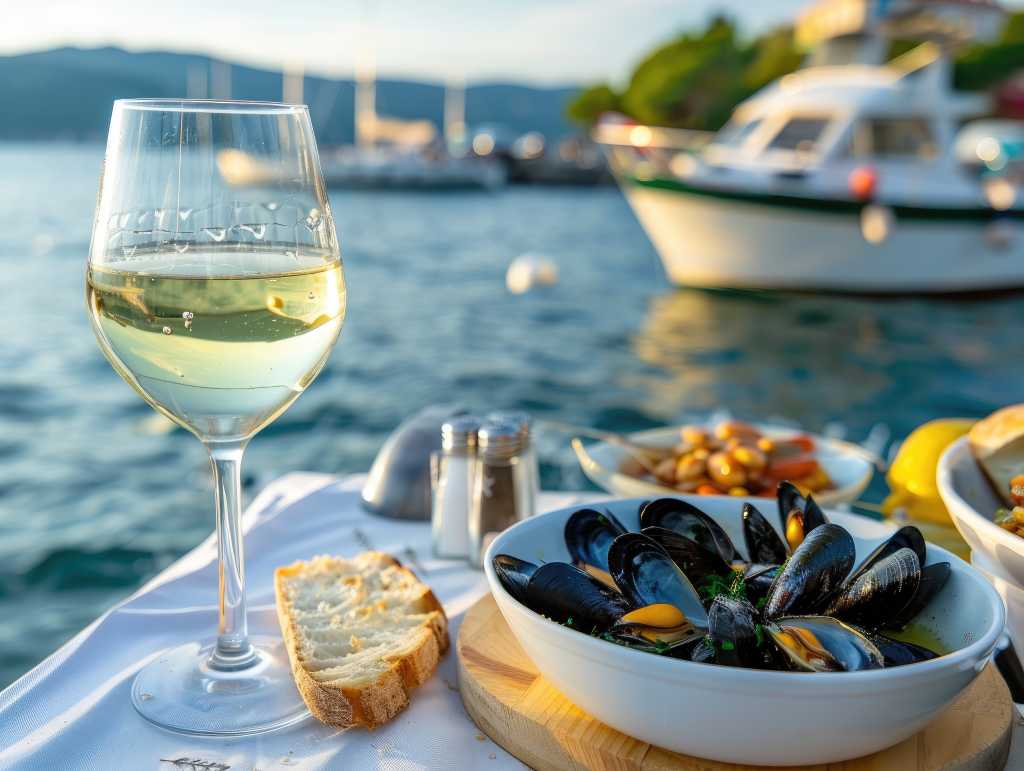 Spania. Galicia. Blåskjell og vin ved kysten