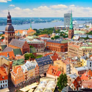 Latvia. Riga. Panoramautsikt over byen