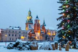 Polen. Krakow. Wawel-slottet i juletid. Foto