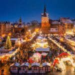 Polen. Gdansk Julemarked i kveldsbelysning