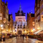 Polen. Gdansk. Gamlebyen i kveldsbelysning.
