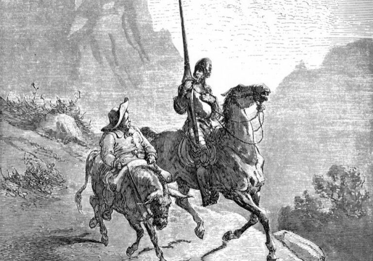 Don Quijote og Sancho. Illustrasjon av Gustave Dore.